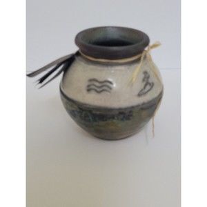 Raku Petroglyph Hawaiian Volcano Art Pottery Vase Pot 2005 Hawaii MCM Signed